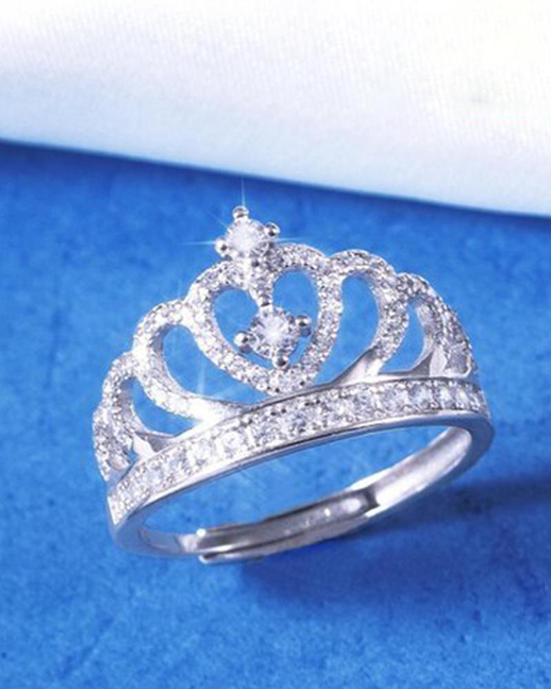 

Rhinestone Deocr Crown Ring, Silver