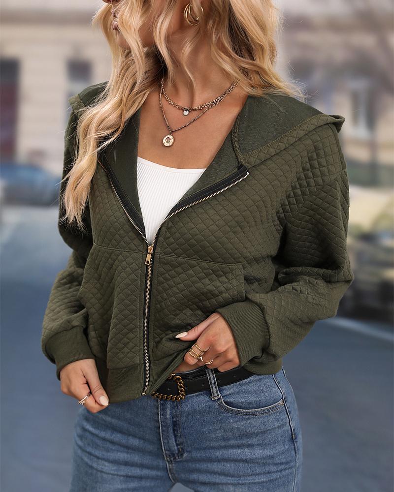 

Long Sleeve Hooded Zip Up Coat, Green