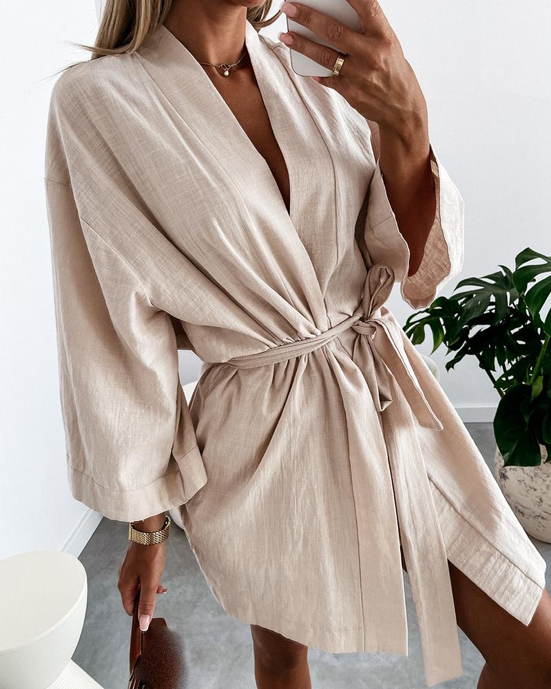 

Long Sleeve Tied Detail Robe, Pink