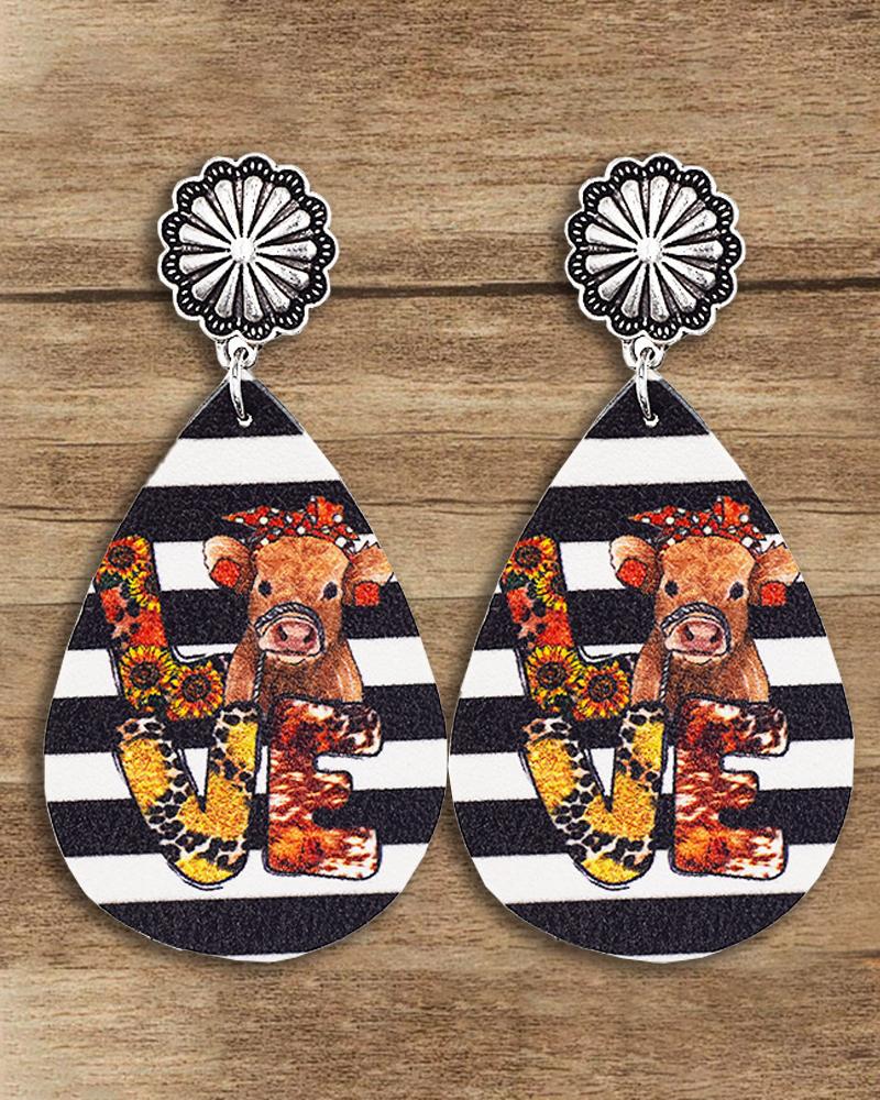 

1Pair Cowboy Retro Teardrop Earrings, Blackwhite