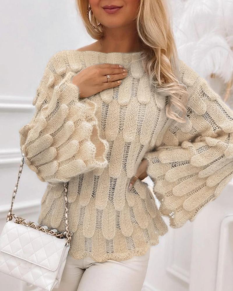 

Boat Neck Bell Sleeve Sweater, Apricot