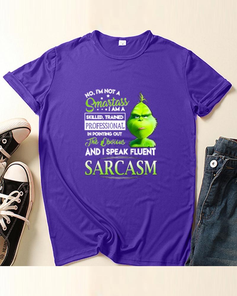 

Christmas Letter Graphic Print T-shirt, Purple