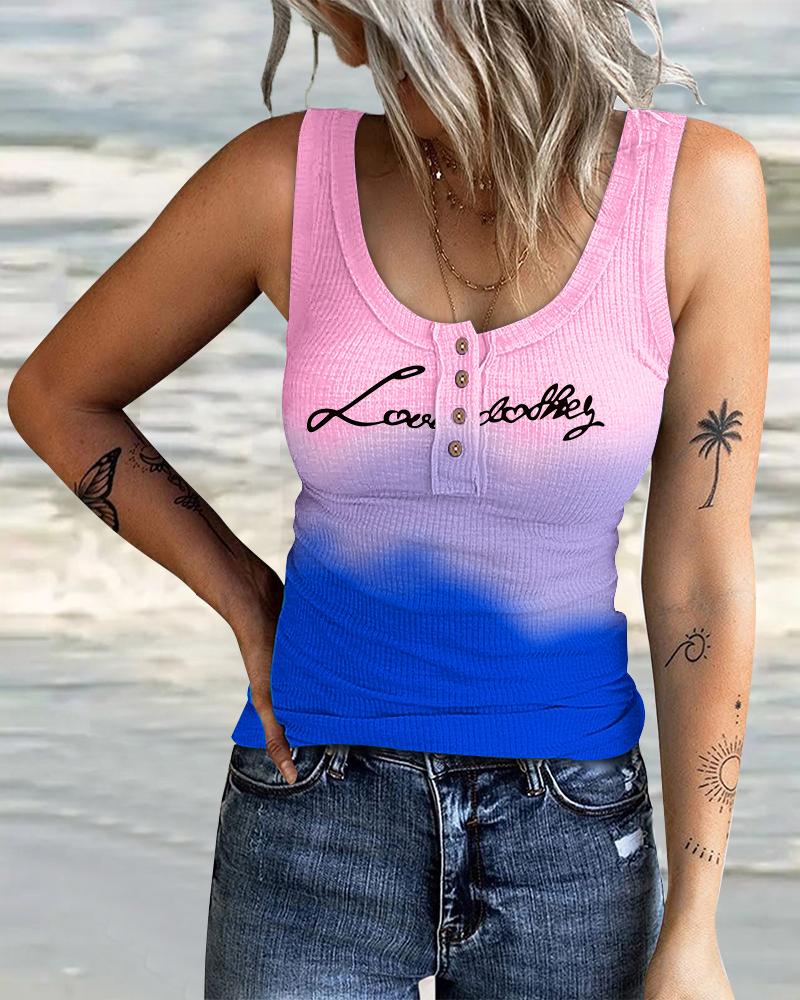

Letter Tie Dye Print Button Front Tank Top, Multicolor