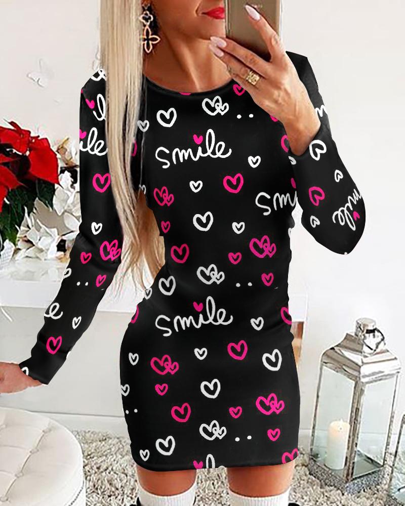 

Valentine' Day Heart Letter Print Bodycon Dress, Black
