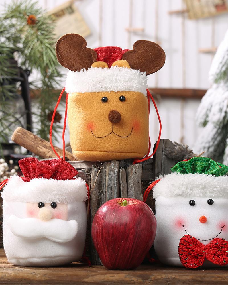 

1pc Christmas Drawstring Gift Bag Mini Candy Bag Kids Gift Treat Sack Favor Bag Christmas Holiday Party Supplies, Style1