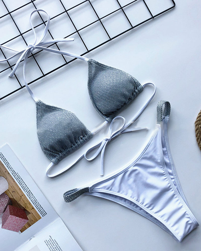 

Glitter Halter Bikini Set, White