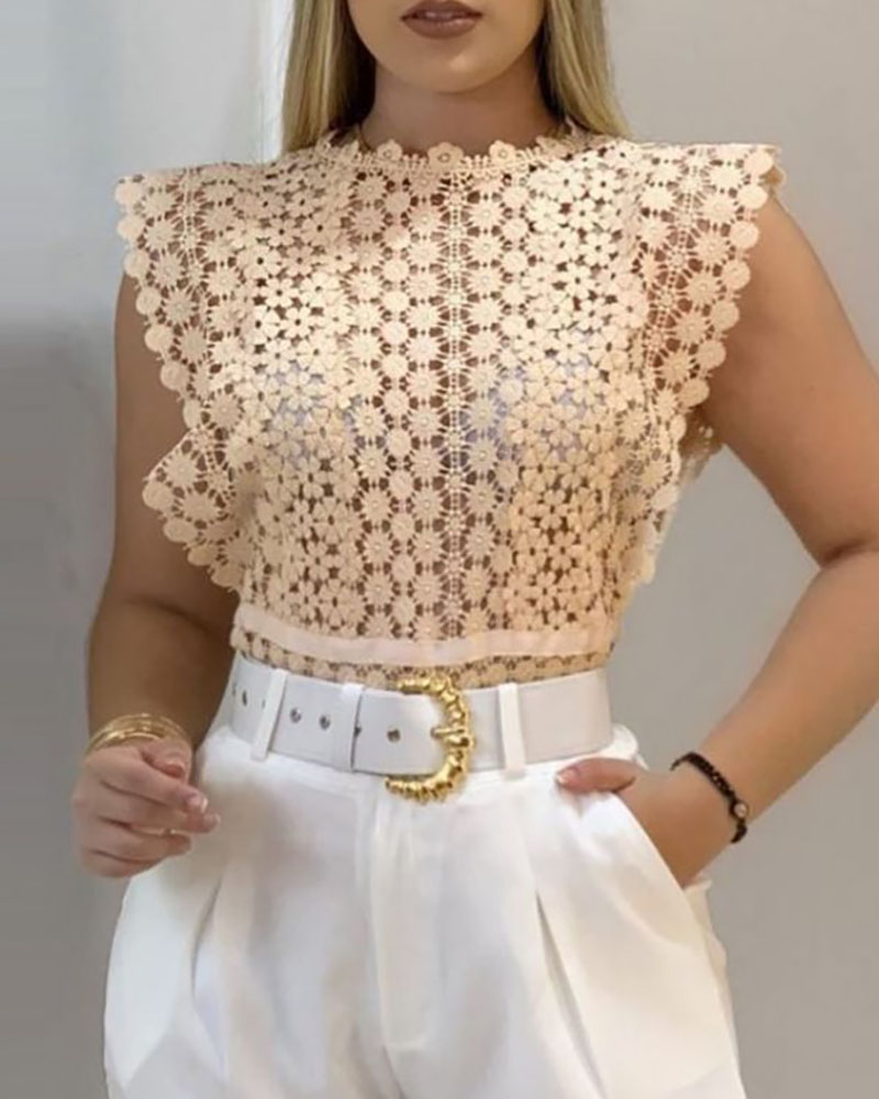 

Guipure Lace Sleeveless Top, Beige
