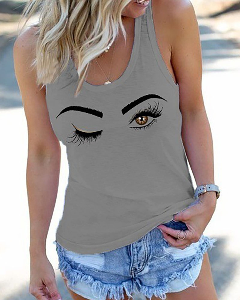 

Eyes Print Casual Tank Top, Gray