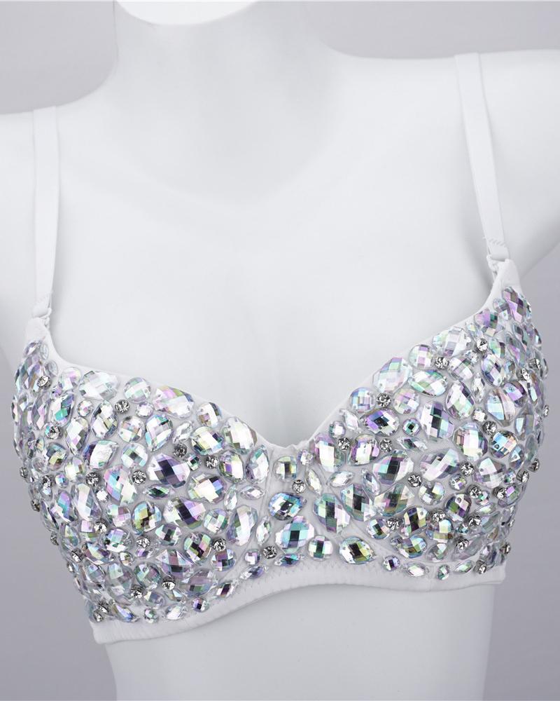 

Colorful Gem Stone Decor Crop Top, White