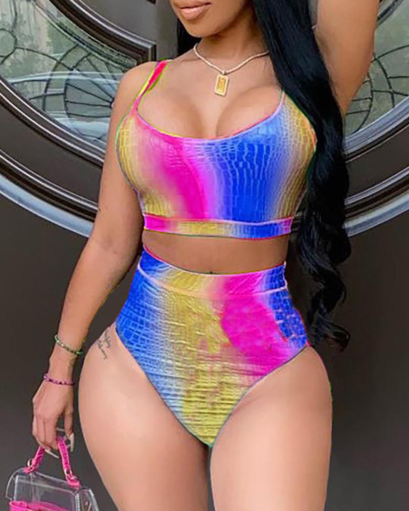 

Spaghetti Strap Colorblock Bikini Set, Blue