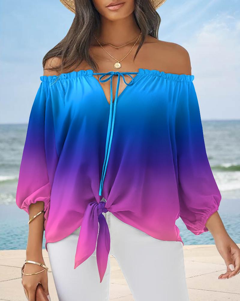 

Ombre Tied Detail Off Shoulder Top, Multicolor