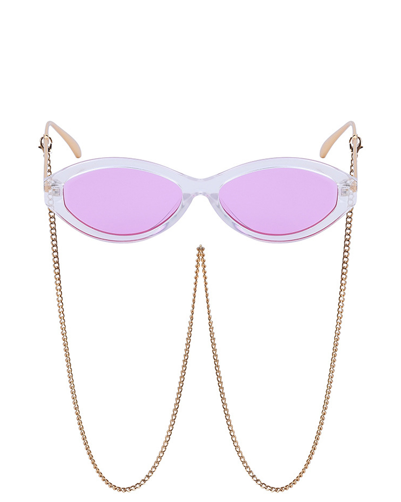 

Cat Eye Frame Tinted Sunglasses With Eyeglasses Chain Holder, Purple