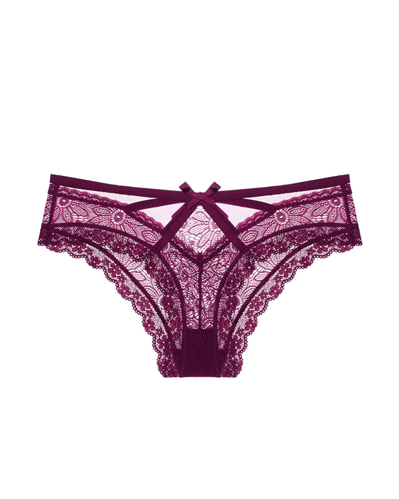 

Bowknot Design Lace Trim Cutout Panty, Purple