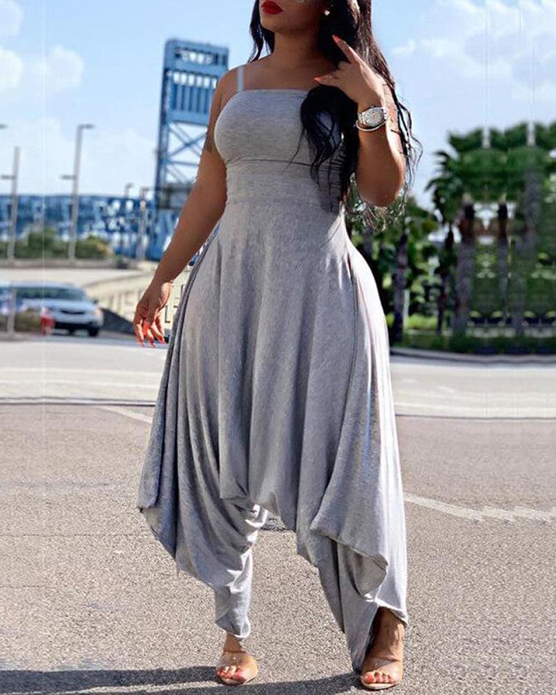 

Spaghetti Strap Plain Harem Jumpsuit, Gray