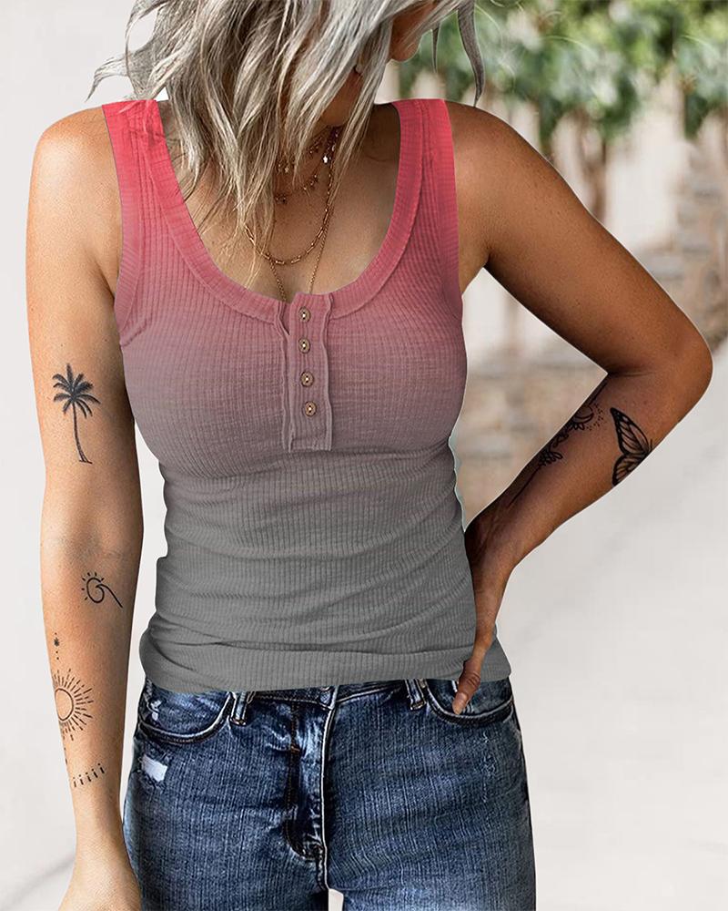 

Ombre Button Front Tank Top, Red