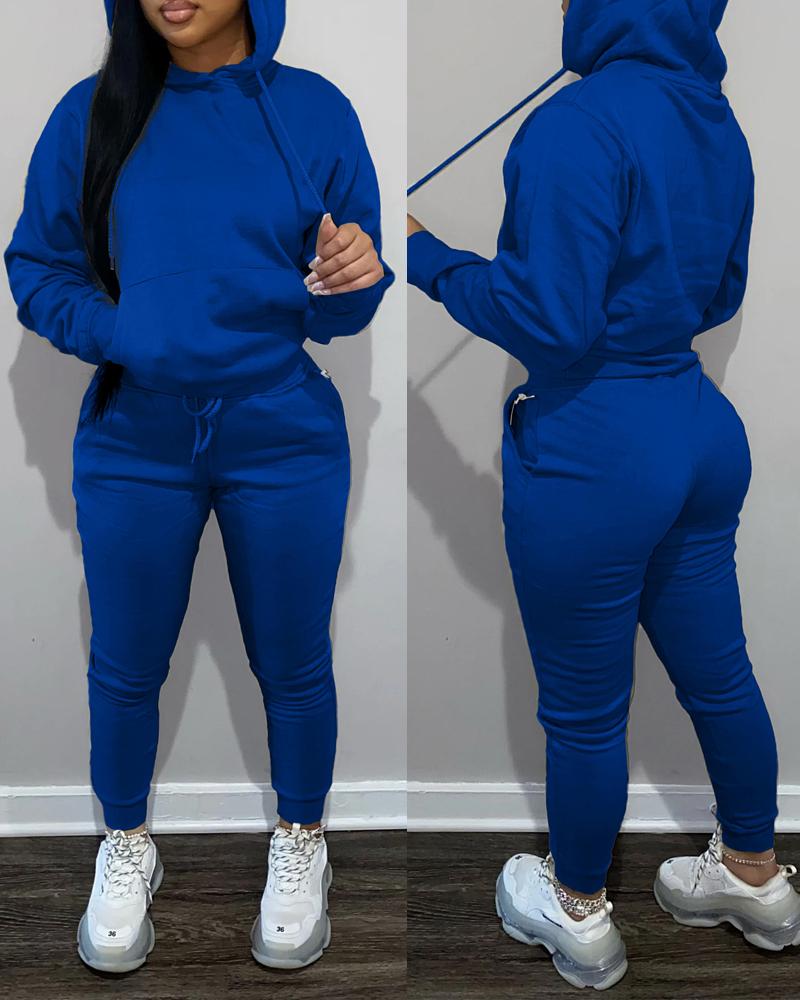

Long Sleeve Casual Hoodie & Drawstring Pants Set, Blue