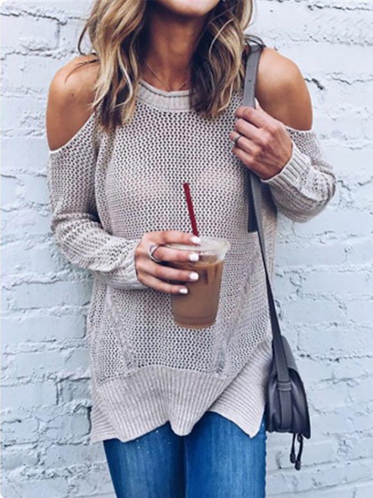 

Cold Shoulder Knit Long Sleeve Sweater, Green