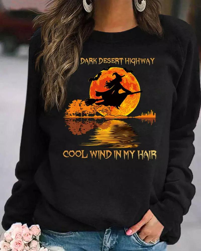 

Halloween Graphic Print Long Sleeve Sweatshirt, Black