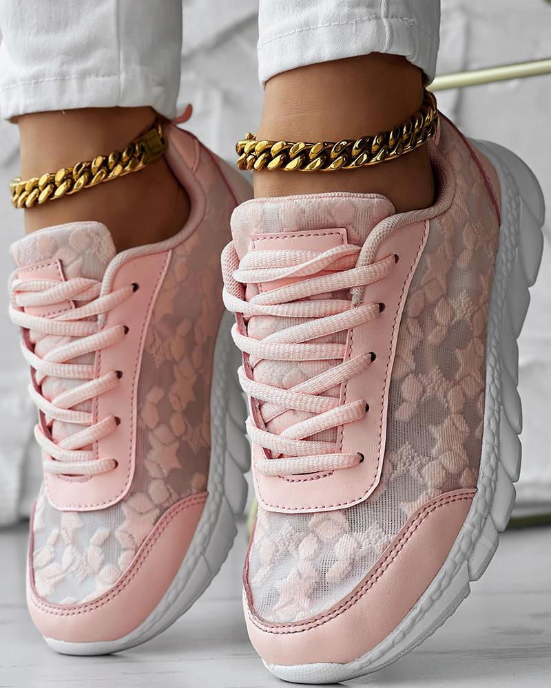 

Breathable Lace-up Round Toe Sneakers, Pink