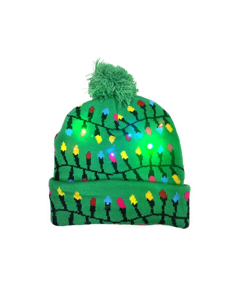 

1pc Christmas Pom Pom Decor LED Light Knitted Beanie, Style5