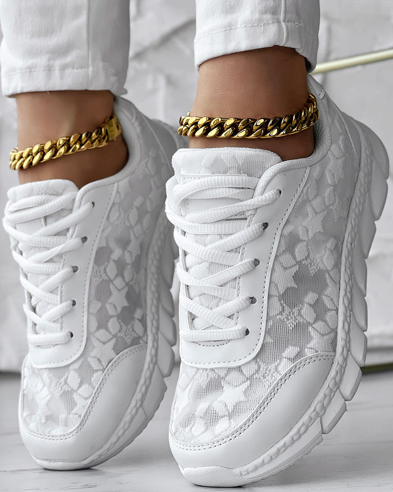 

Breathable Lace-up Round Toe Sneakers, White