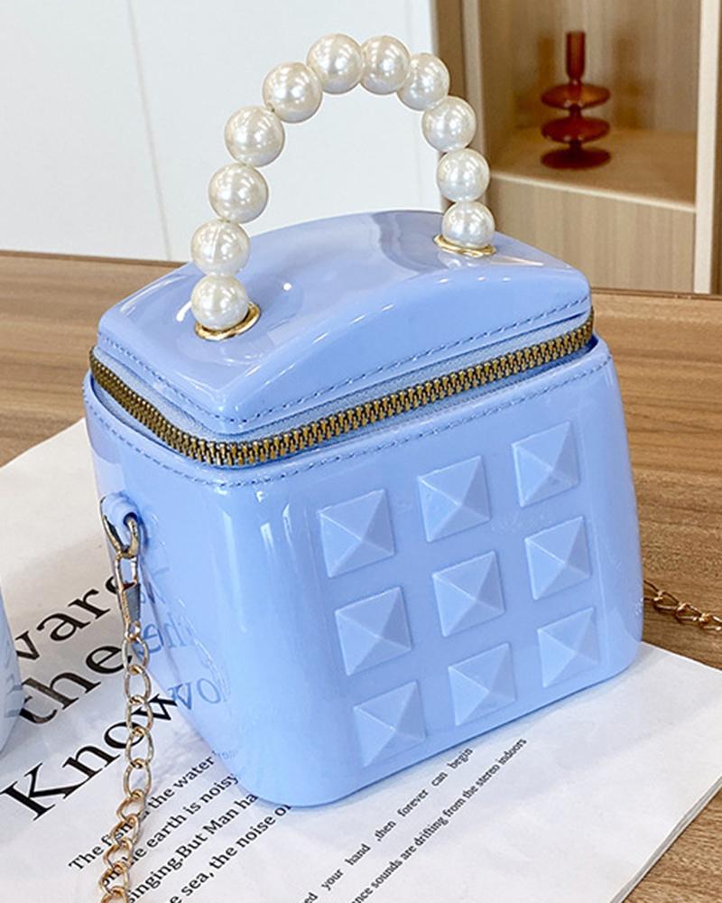 

Pearls Top Handle Square Bucket Handbag Crossbody Bag, Blue