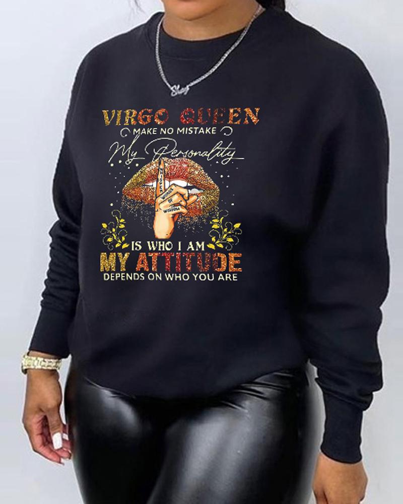 

Plus Size Slogan Print Long Sleeve Sweatshirt, Black
