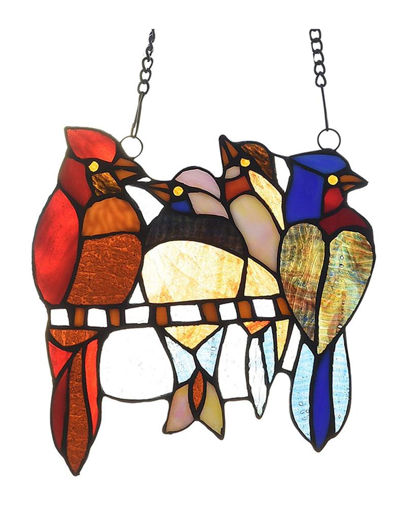 

4 Brids Stained Glass Window Hangings Ornament, Multicolor