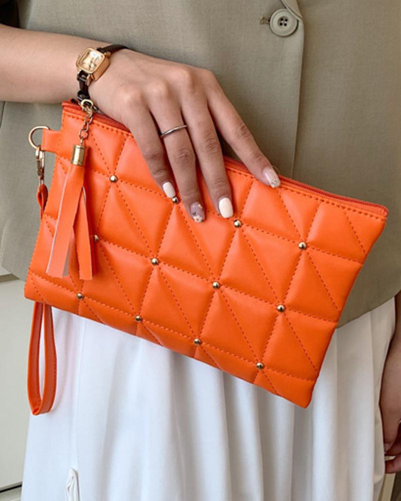 

Quilted Studded Zipper Summer Fashion Clutch, Orange