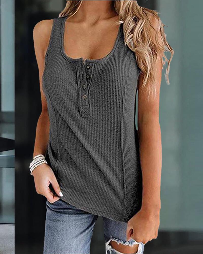 

Button Front Casual Tank Top, Gray