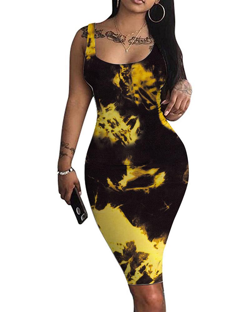 

Tie Dye Print U-Neck Bodycon Dress, Style2