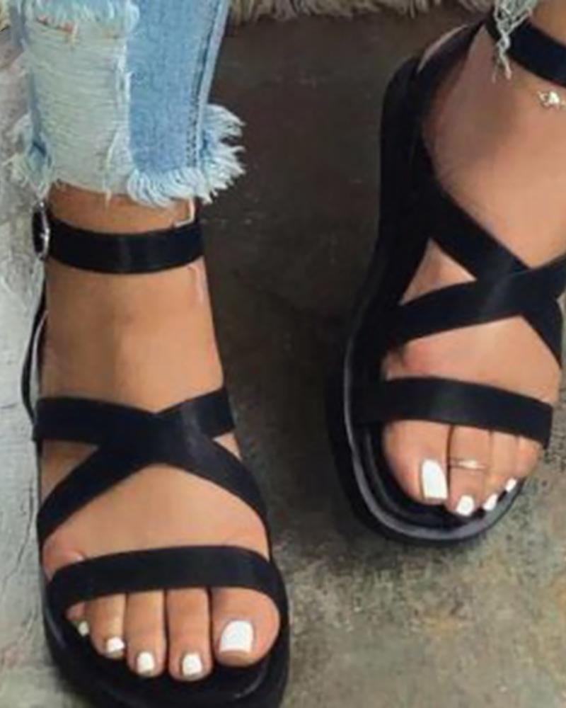 

Bandage Ankle Strap Open Toe Flat Sandals, Black