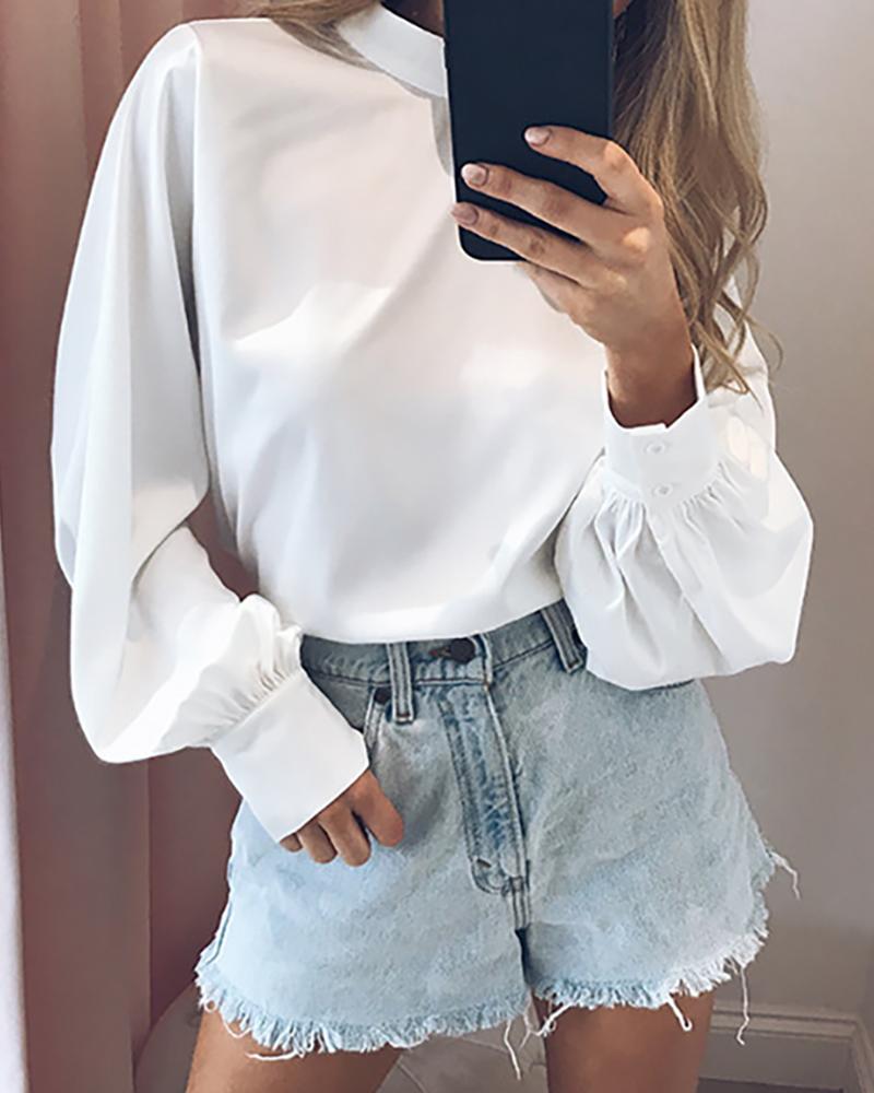 

Solid Lanter Sleeve Casual Blouse, White