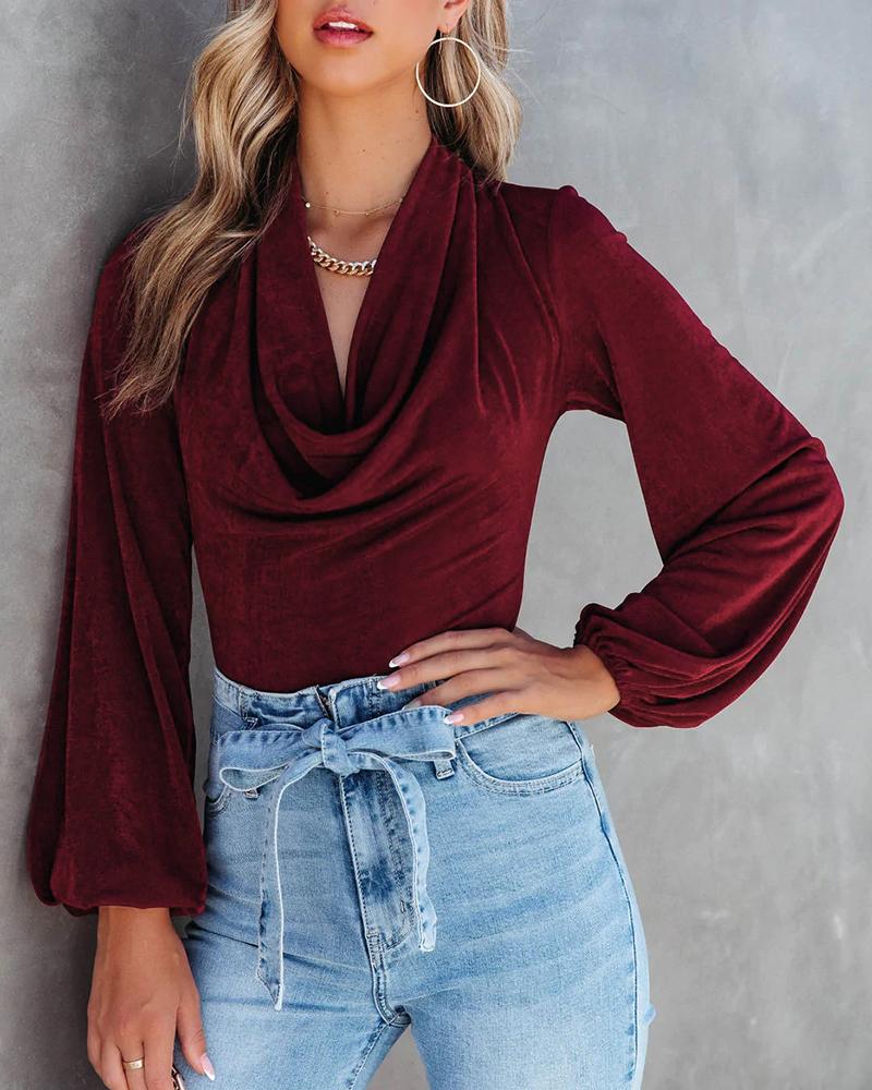 

Cowl Neck Lantern Sleeve Top, Wine red