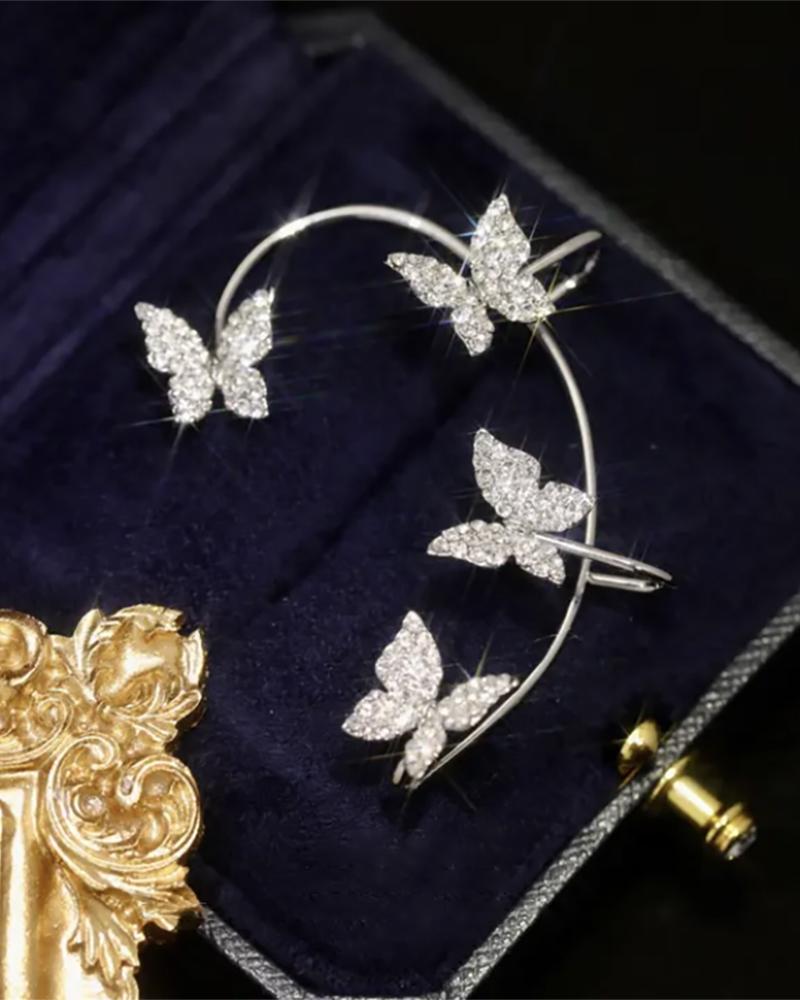 

1Pair Rhinestone Butterfly Ear Climber Without Pierced, Silver