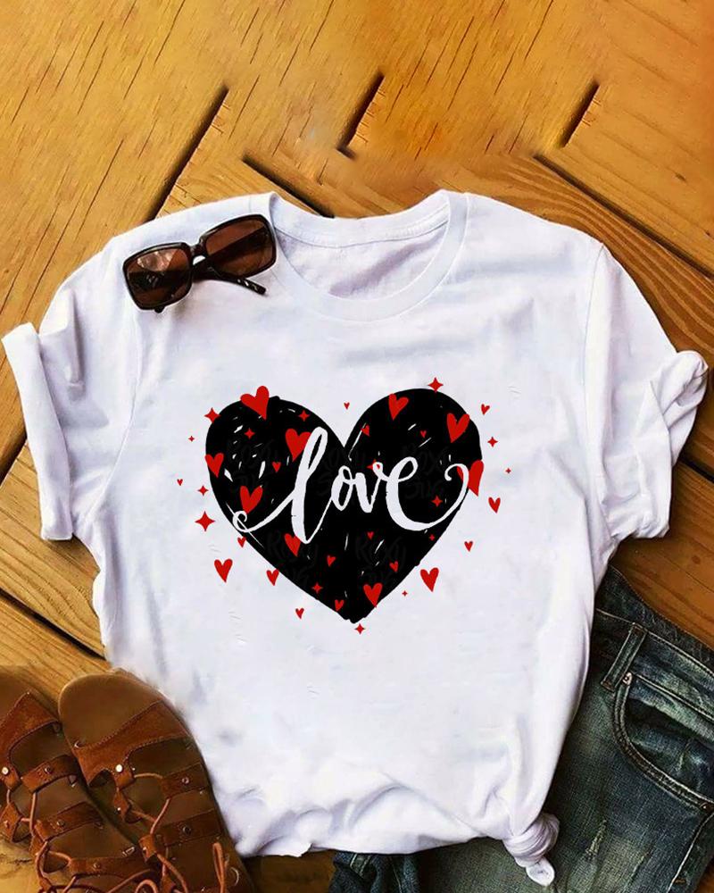 

Valentine' Day O-Neck Heart Letter Print T-shirt, Style1