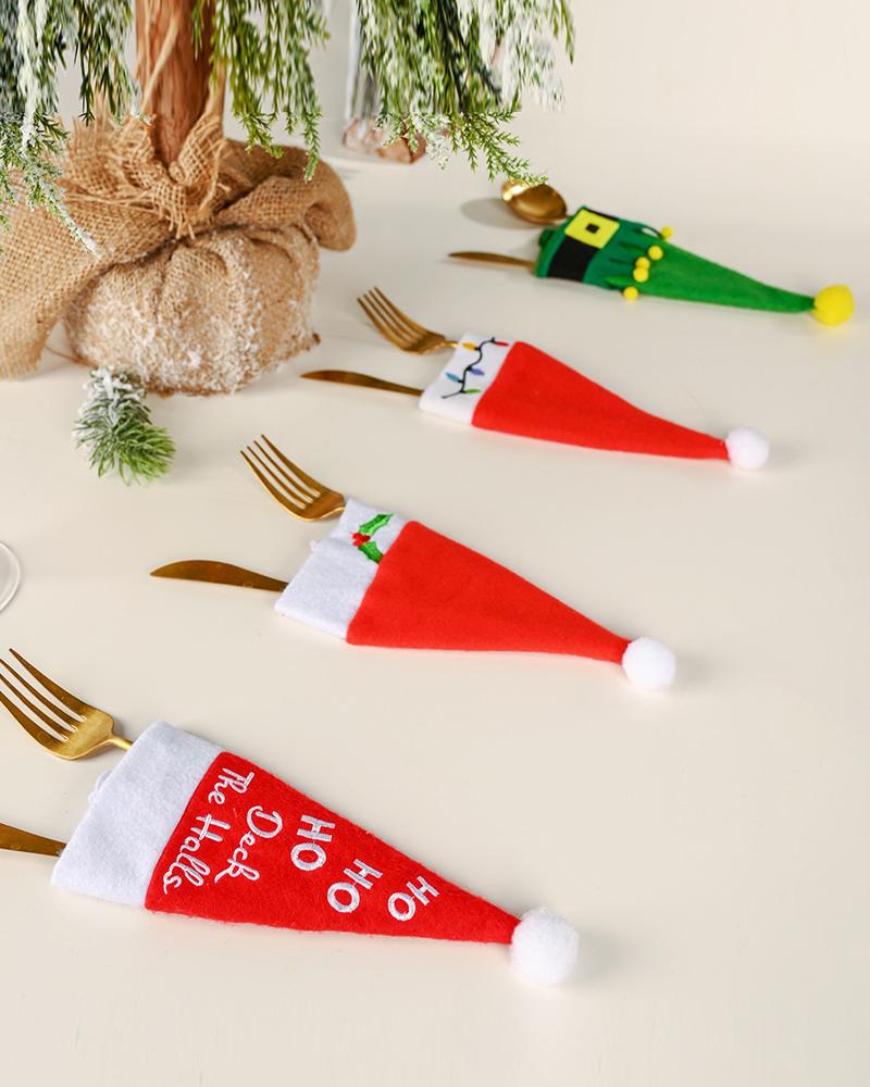 

1pc Christmas Santa Hat Silverware Holders Tableware Cutlery Fork Spoon Knives Storage Bag Dinner Table Decorations Party Supplies, Style1