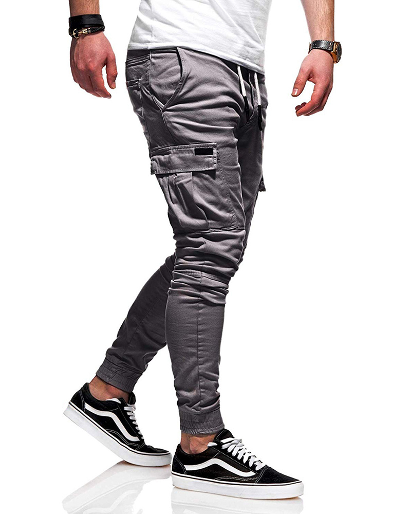 

Men Pocket Design Drawstring Pants, Gray