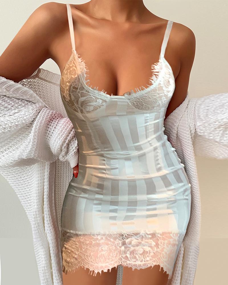 

Lace Contrast Strap Skinny Bodycon Dress, White