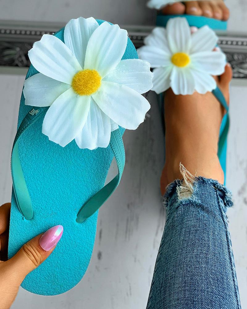 

Daisy Pattern Thong Sandals Flip Flops, Blue