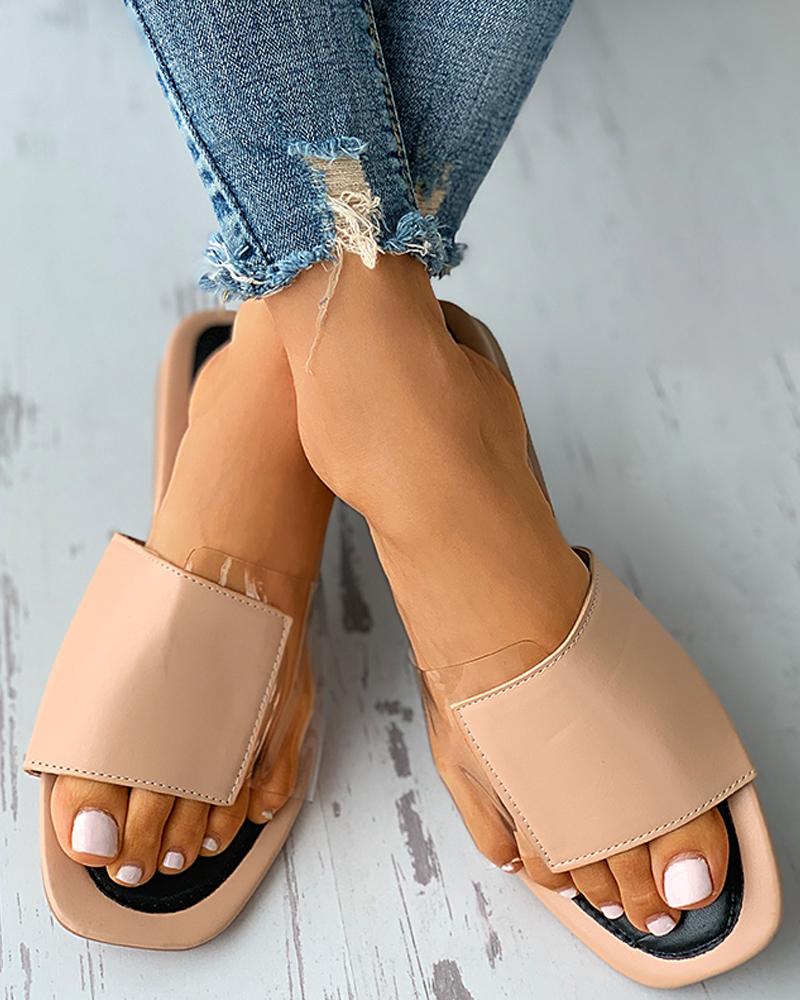 

Clear Perspex Square Toe Flat Sandals, Apricot