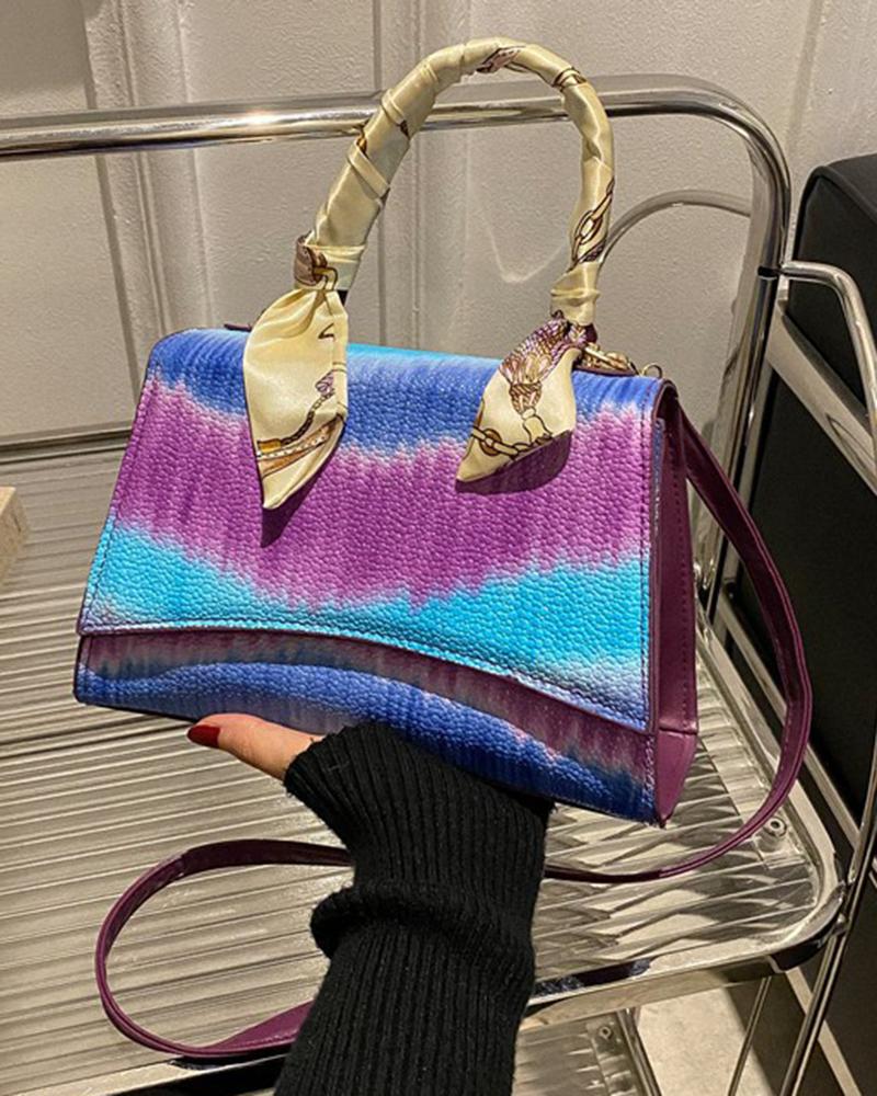 

Tie Dye Graident Top Handle Satchel Bag With Scarf, Purple