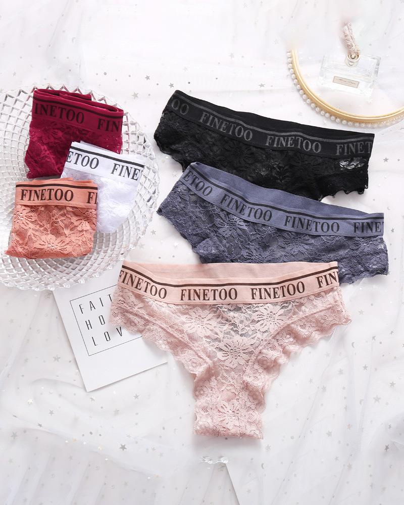 

Letter Print Breathable Floral Lace Panty, Khaki
