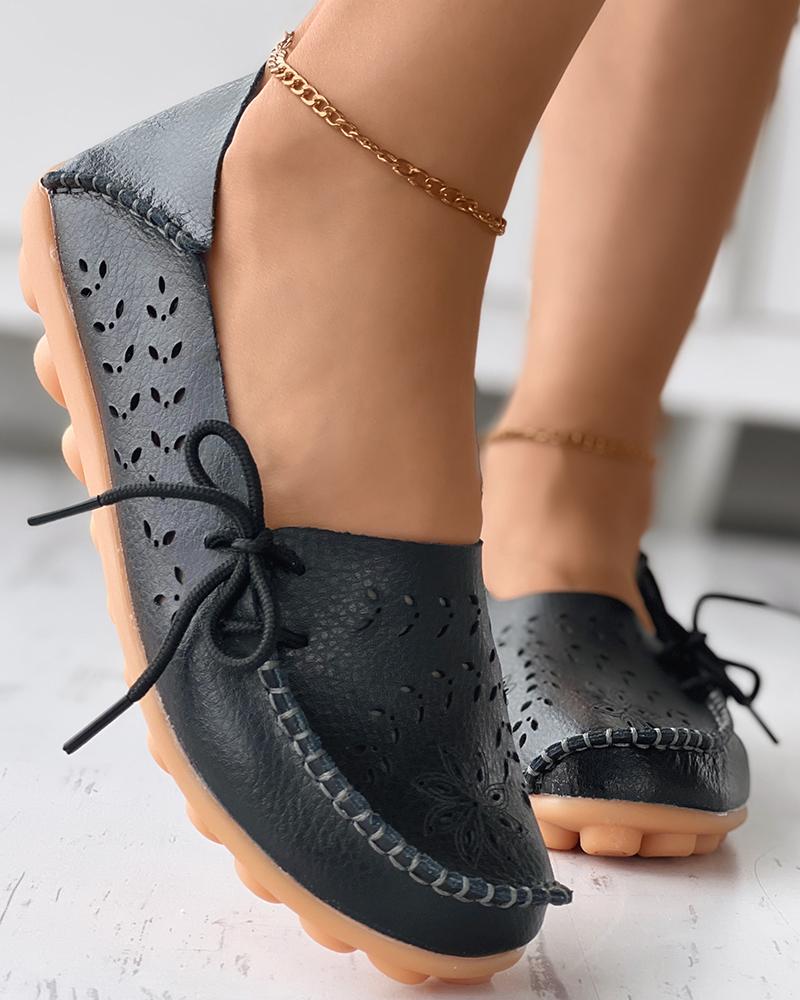 

Hollow Out Lace-up Loafers, Black