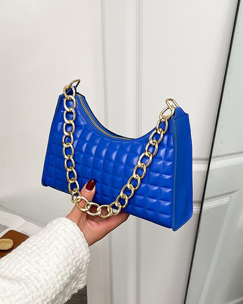 

Quilted Chain Strap Baguette Bag, Blue