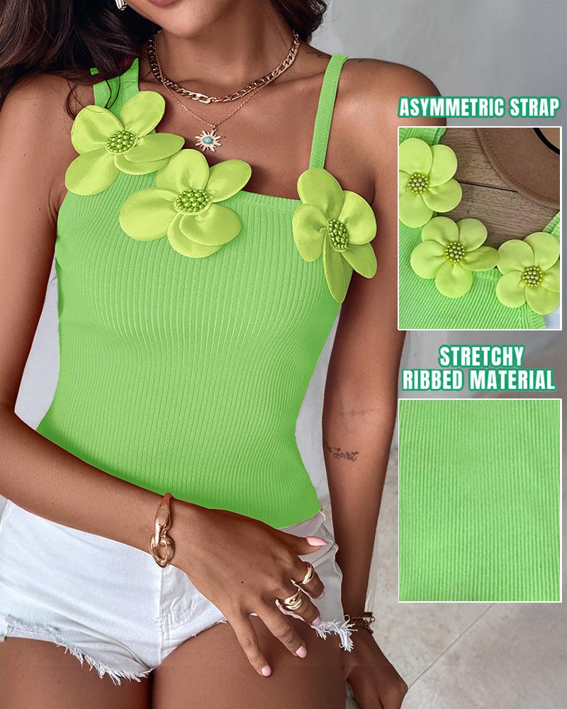 

1 débardeur en tricot à motif floral et perles décoratives sans manches, Light green
