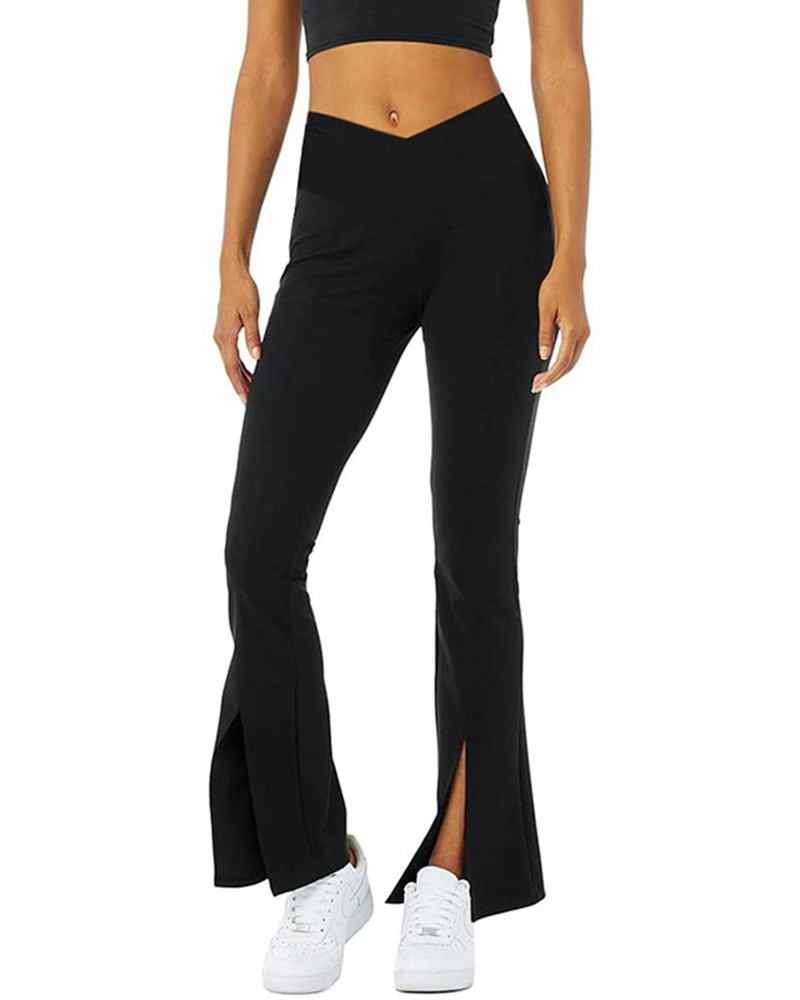 

Tummy Control Butt Lifting Slit Bootcut Yoga Pants, Black
