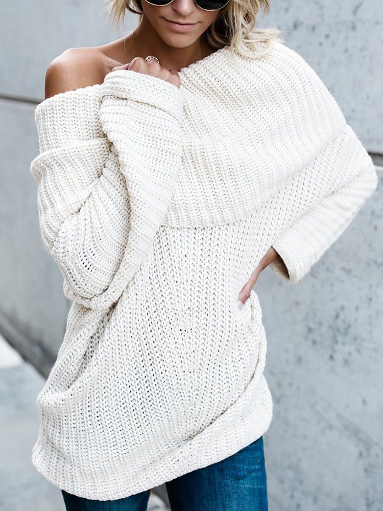 Low Cut FoldOver Baggy Knitted Sweater