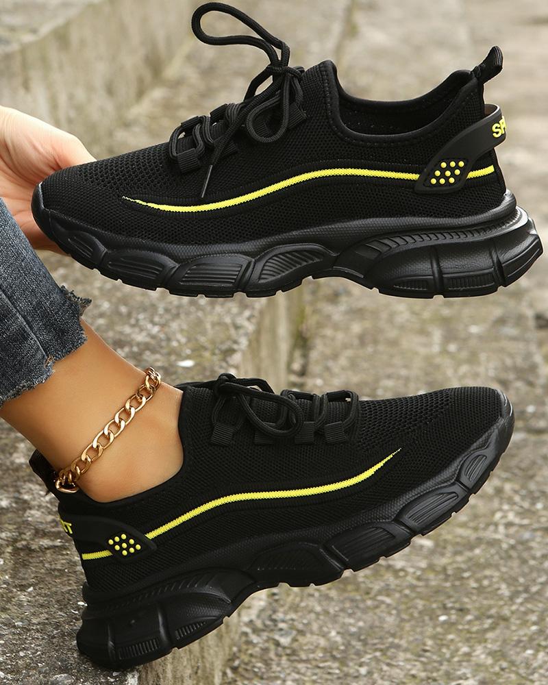 

Contrast Paneled Lace-up Running Sports Sneakers, Black
