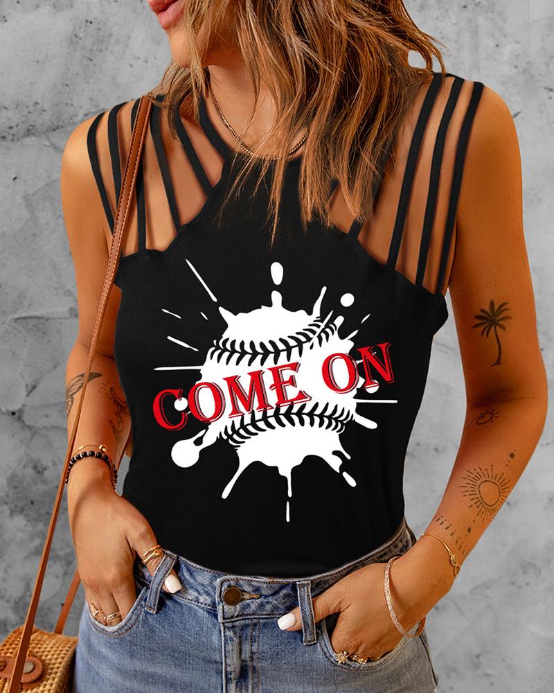 

Graphic Letter Print Multi Strap Tank Top, Black